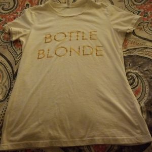 Gold lettering "Bottle Blonde" white tee size L